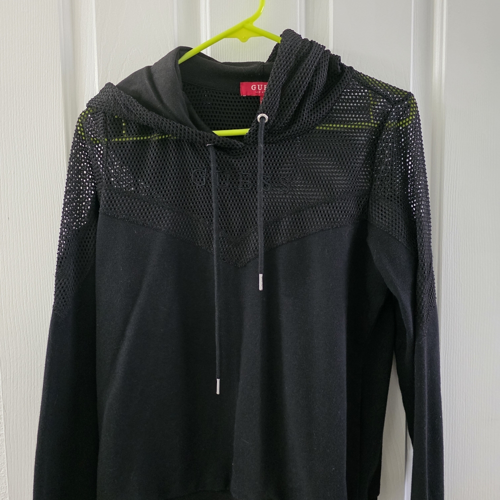 Guess Black Hoodie with Mesh Accents